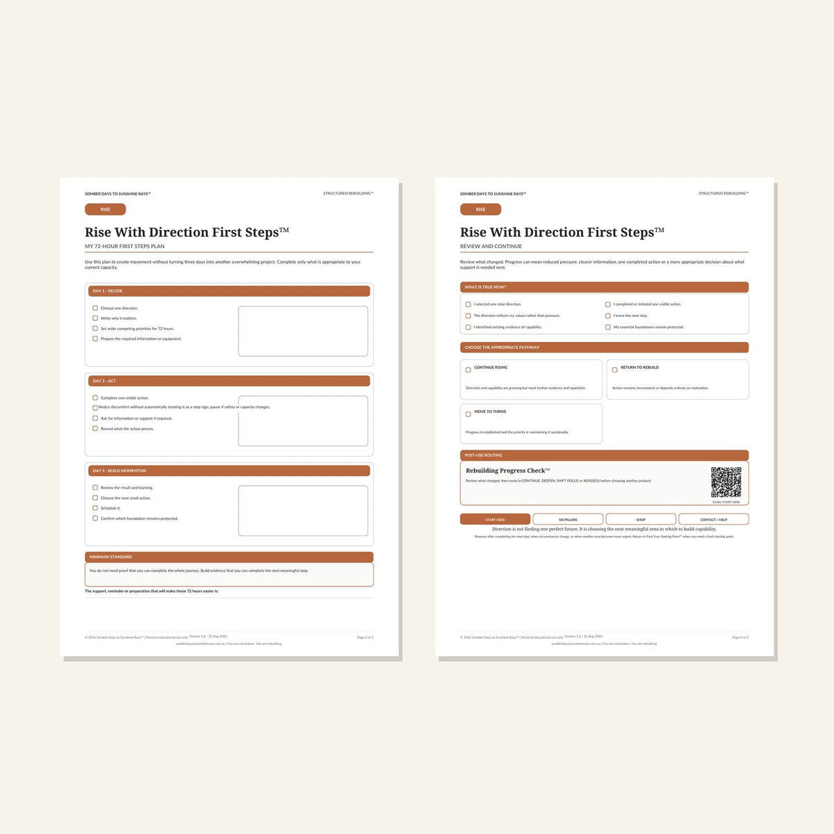 Rise With Direction First Steps™ plan and progress pages 4 and 5 preview