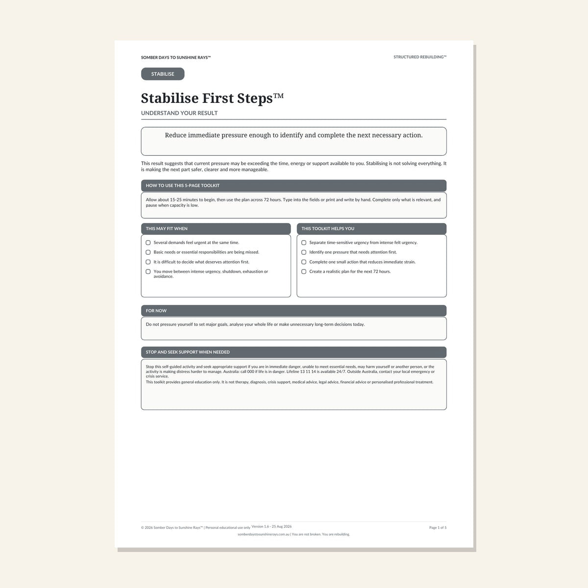 Stabilise First Steps™ product cover preview