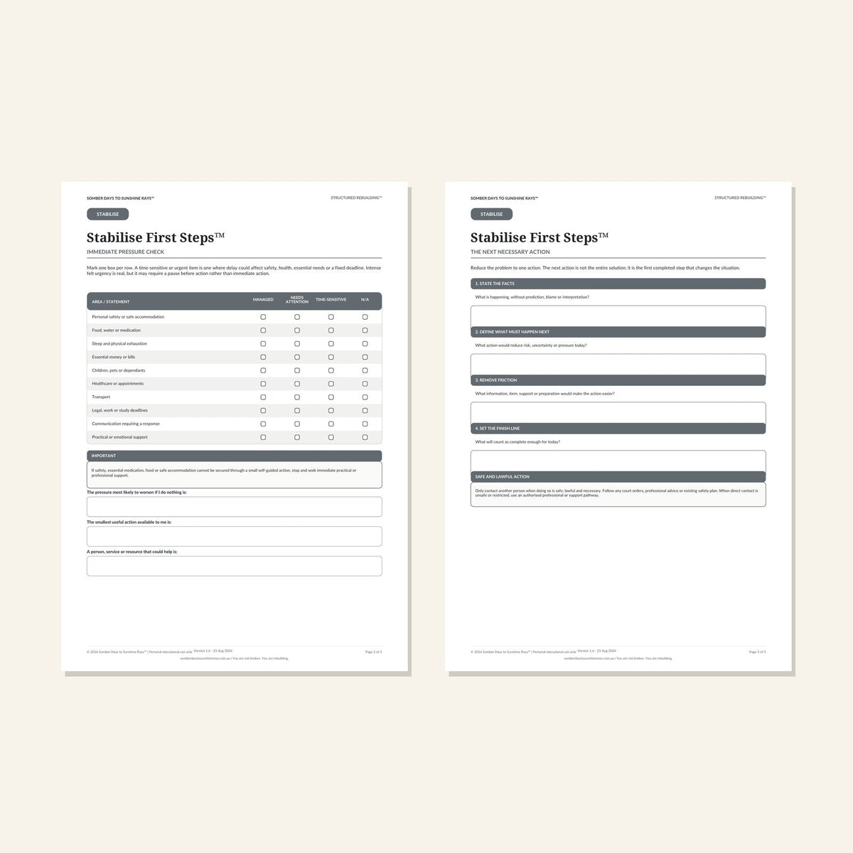 Stabilise First Steps™ inside pages 2 and 3 preview