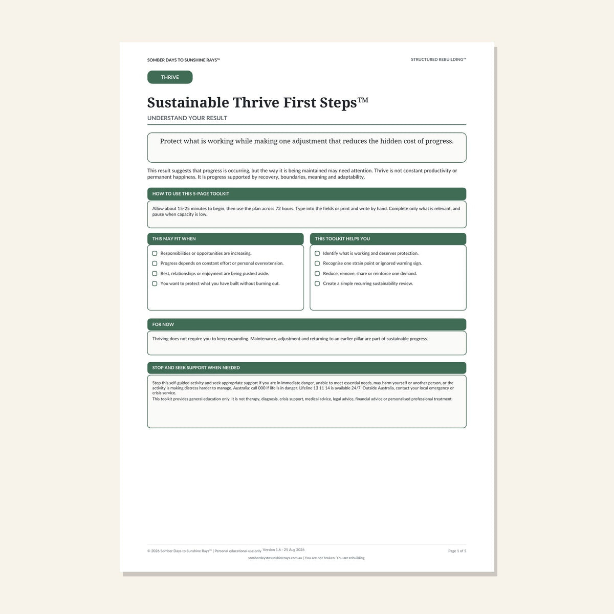 Sustainable Thrive First Steps™ product cover preview